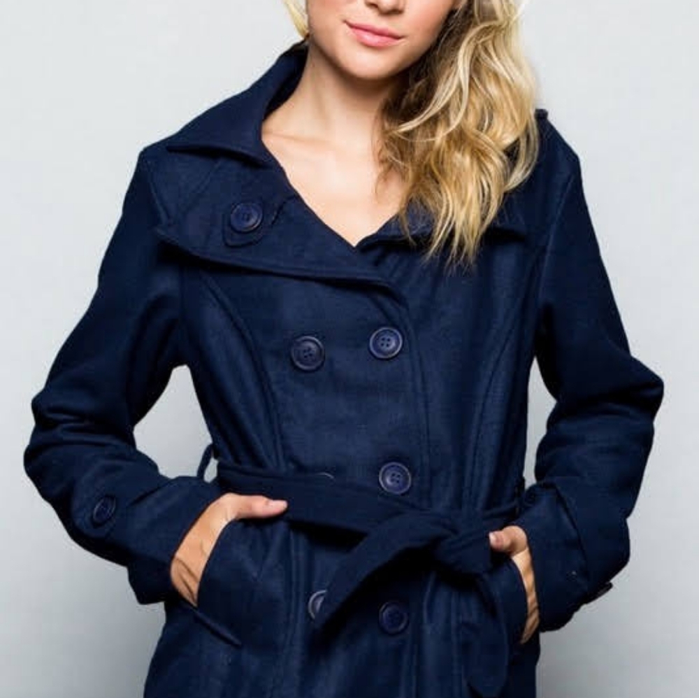 NWT, Navy Pea Coat, Belted Jacket